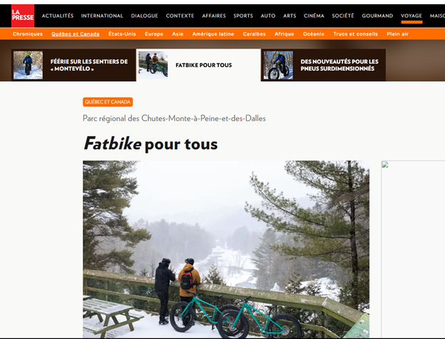 Capture d'écran d'un article de La Presse sur le Fat Bike
